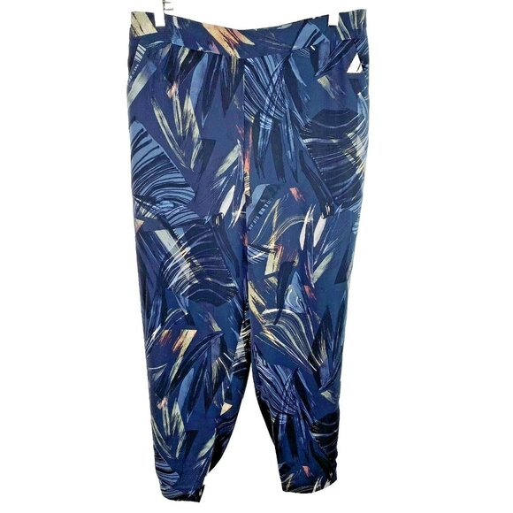 Addition Elle Jogger Pants Plus Size 16 Crepe Navy Blue Printed Pull On - Picture 2 of 5